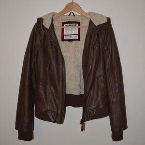 Garage Brown Faux Leather Sherpa Jacket M